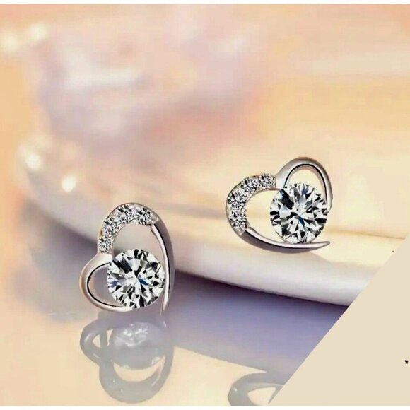 Sterling Silver Heart Earrings - Picture 1 of 4